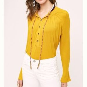 Anthropologie Yellow button down long- sleeve top